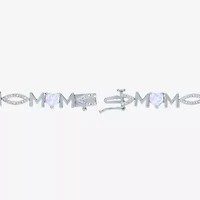 "Mom" Womens Lab Created White Opal Sterling Silver 7.5 Inch Tennis Bracelet