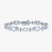 "Mom" Womens Lab Created White Opal Sterling Silver 7.5 Inch Tennis Bracelet