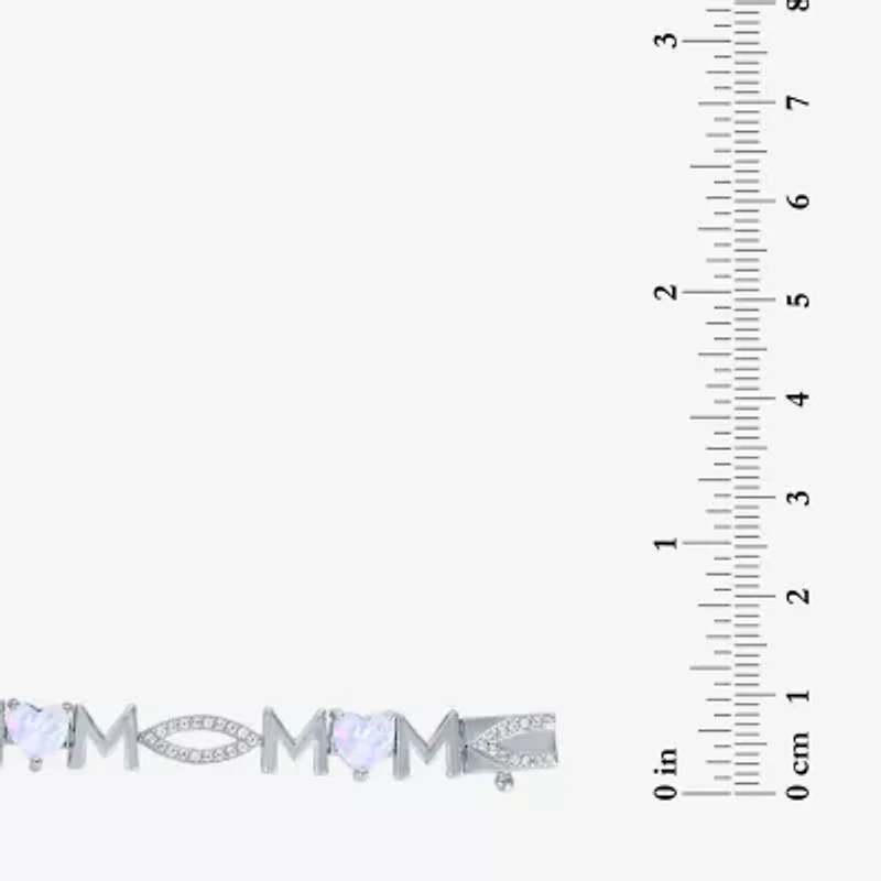 "Mom" Womens Lab Created White Opal Sterling Silver 7.5 Inch Tennis Bracelet