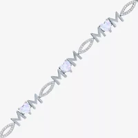 "Mom" Womens Lab Created White Opal Sterling Silver 7.5 Inch Tennis Bracelet
