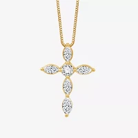 (G Womens 1 CT. T.W. Lab Grown White Diamond 10K Gold Cross 18 Inch Pendant Necklace