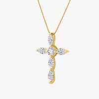 (G Womens 1 CT. T.W. Lab Grown White Diamond 10K Gold Cross 18 Inch Pendant Necklace
