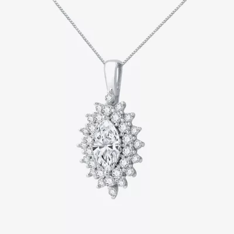 (G Womens 1 3/4 CT. T.W. Lab Grown White Diamond 10K White Gold 18 Inch Pendant Necklace
