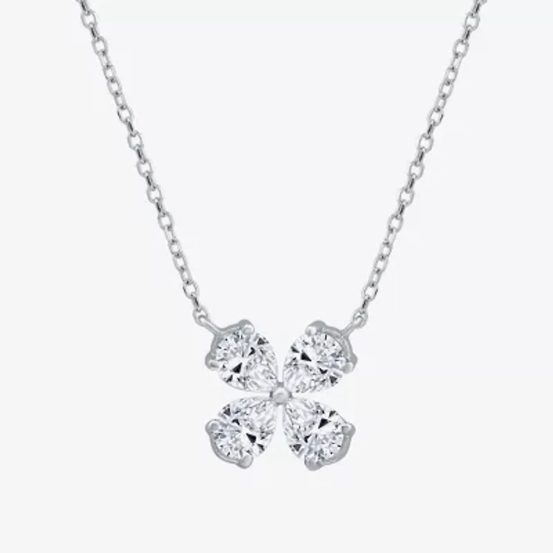 (G / Si1 - Si2) Womens 1 CT. T.W. Lab Grown White Diamond 10K White Gold Clover Pear 18 Inch Pendant Necklace