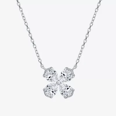 (G / Si1 - Si2) Womens 1 CT. T.W. Lab Grown White Diamond 10K White Gold Clover Pear 18 Inch Pendant Necklace