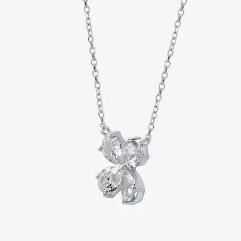 (G / Si1 - Si2) Womens 1 CT. T.W. Lab Grown White Diamond 10K White Gold Clover Pear 18 Inch Pendant Necklace