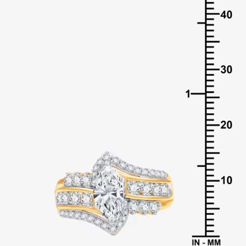 (G, Si1-Si2) Womens 2 CT. T.W. Lab Grown White Diamond 10K Gold Marquise Side Stone Cocktail Ring