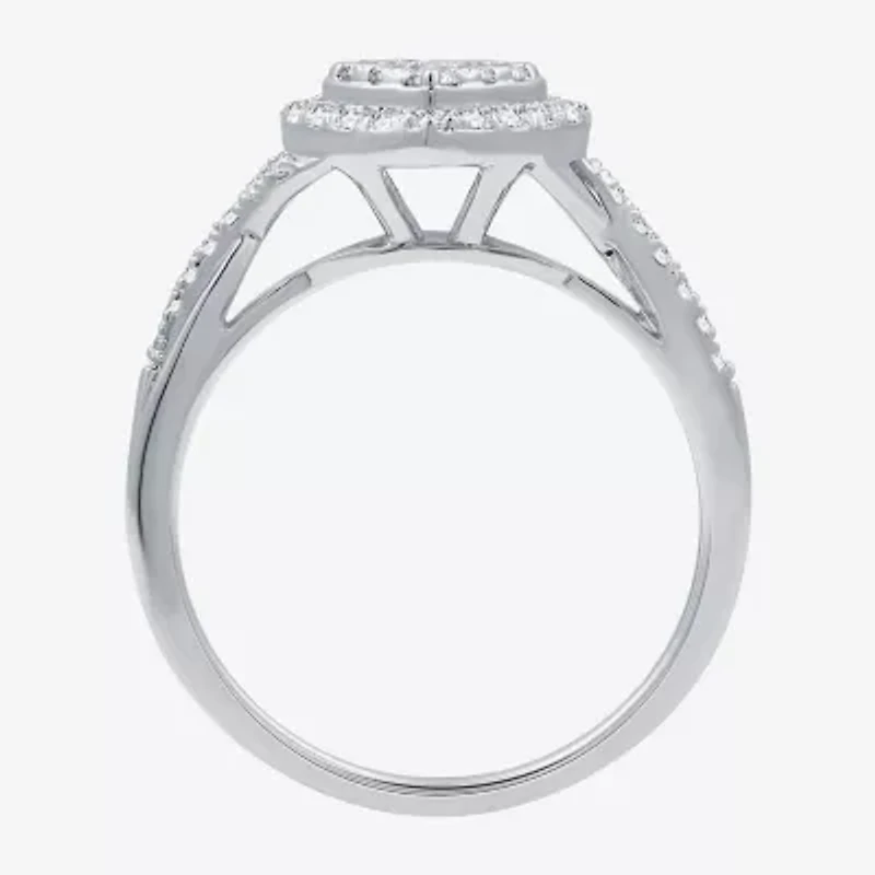 (H-I / I1) Womens 1/2 CT. T.W. Lab Grown White Diamond Sterling Silver Heart Side Stone Crossover Engagement Ring