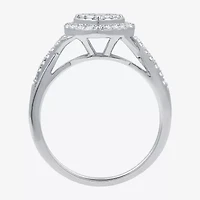 (H-I / I1) Womens 1/2 CT. T.W. Lab Grown White Diamond Sterling Silver Heart Side Stone Crossover Engagement Ring