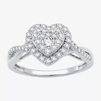 (H-I / I1) Womens 1/2 CT. T.W. Lab Grown White Diamond Sterling Silver Heart Side Stone Crossover Engagement Ring