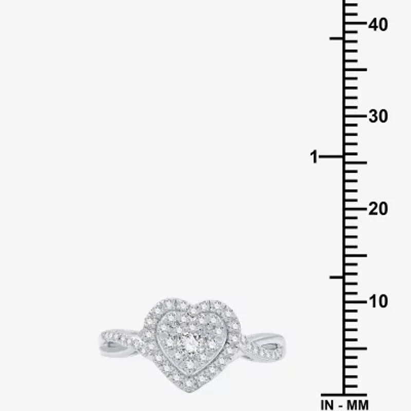 (H-I / I1) Womens 1/2 CT. T.W. Lab Grown White Diamond Sterling Silver Heart Side Stone Crossover Engagement Ring