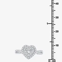 (H-I / I1) Womens 1/2 CT. T.W. Lab Grown White Diamond Sterling Silver Heart Side Stone Crossover Engagement Ring