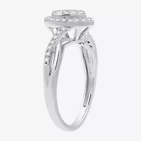 (H-I / I1) Womens 1/2 CT. T.W. Lab Grown White Diamond Sterling Silver Heart Side Stone Crossover Engagement Ring