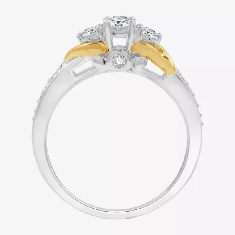 (H-I / I1) Womens 1/2 CT. T.W. Lab Grown White Diamond 14K Gold Over Silver Sterling Side Stone Engagement Ring