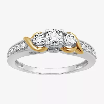 (H-I / I1) Womens 1/2 CT. T.W. Lab Grown White Diamond 14K Gold Over Silver Sterling Side Stone Engagement Ring