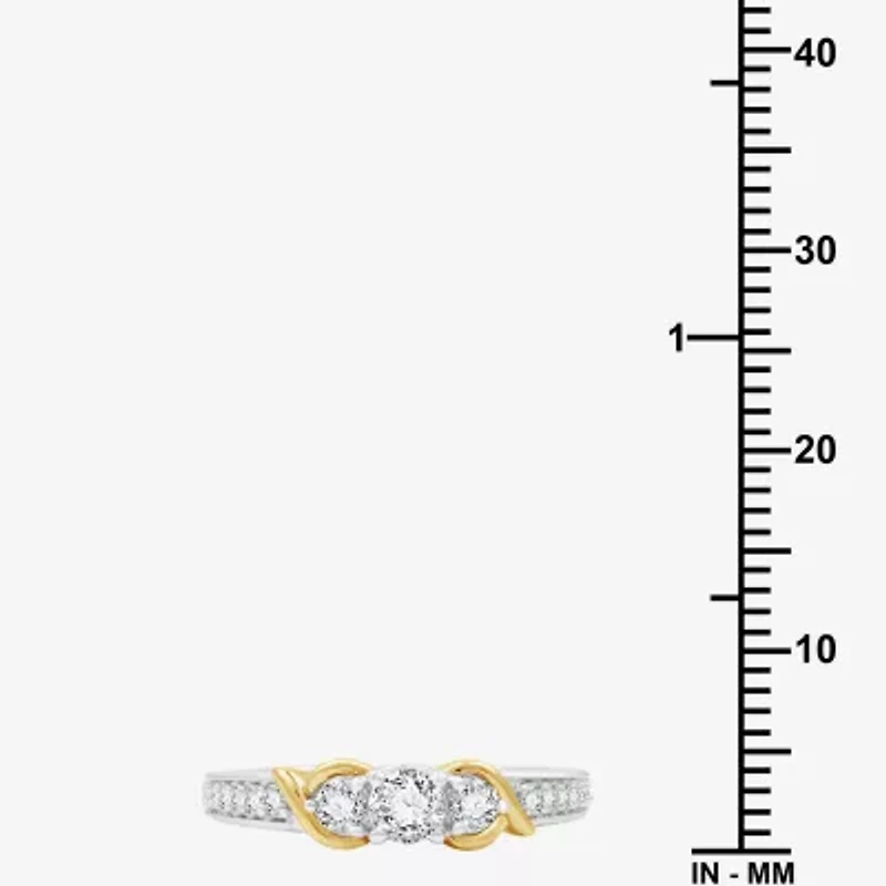 (H-I / I1) Womens 1/2 CT. T.W. Lab Grown White Diamond 14K Gold Over Silver Sterling Side Stone Engagement Ring