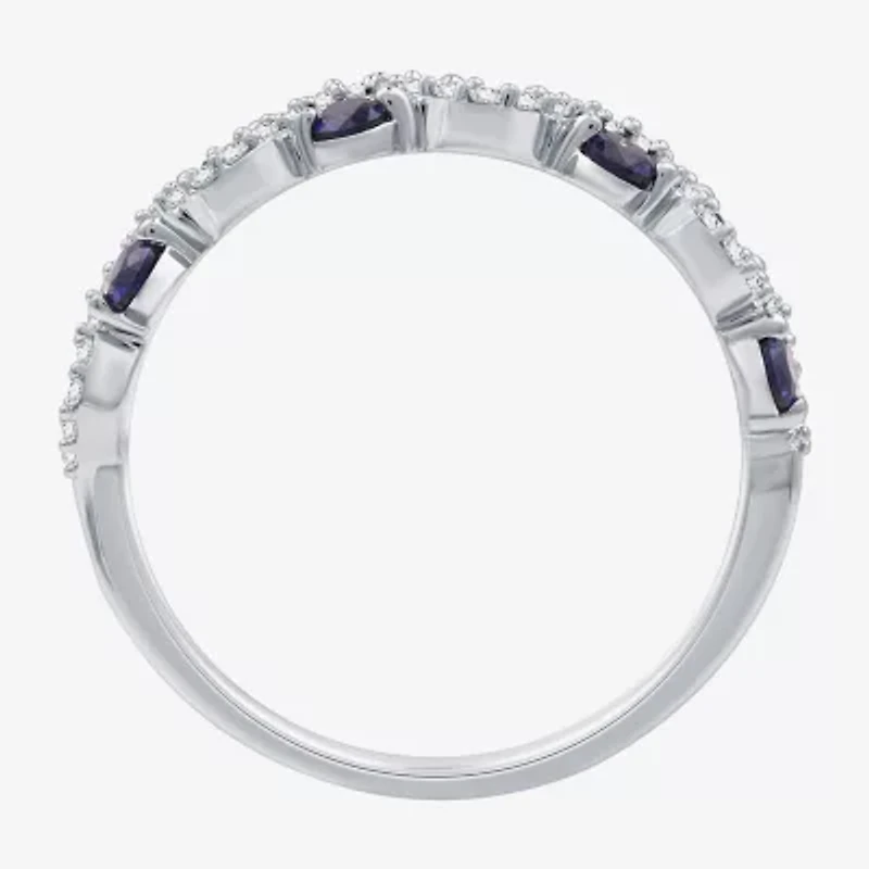 I Said Yes (H-I/I1) Womens 1/8 CT. T.W. Lab Created Blue Sapphire Sterling Silver Wedding Band