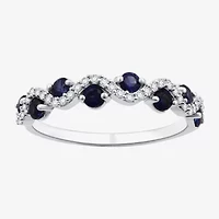 I Said Yes (H-I/I1) Womens 1/8 CT. T.W. Lab Created Blue Sapphire Sterling Silver Wedding Band