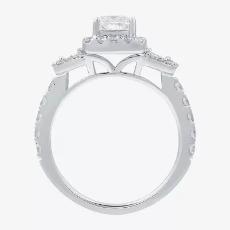 (H-I / I1) Womens 1 1/2 CT. T.W. Lab Grown White Diamond Sterling Silver Side Stone Engagement Ring