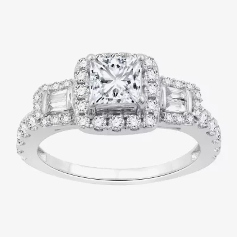 (H-I / I1) Womens 1 1/2 CT. T.W. Lab Grown White Diamond Sterling Silver Side Stone Engagement Ring