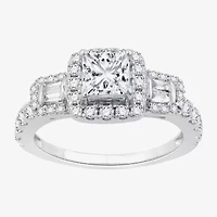 (H-I / I1) Womens 1 1/2 CT. T.W. Lab Grown White Diamond Sterling Silver Side Stone Engagement Ring