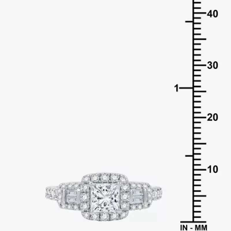 (H-I / I1) Womens 1 1/2 CT. T.W. Lab Grown White Diamond Sterling Silver Side Stone Engagement Ring