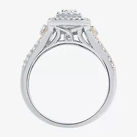 (H-I / I1) Womens 5/8 CT. T.W. Lab Grown White Diamond 14K Two Tone Gold Over Silver Side Stone Halo Bridal Set