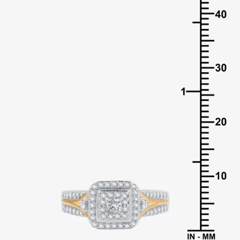 (H-I / I1) Womens 5/8 CT. T.W. Lab Grown White Diamond 14K Two Tone Gold Over Silver Side Stone Halo Bridal Set
