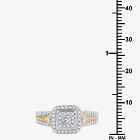 (H-I / I1) Womens 5/8 CT. T.W. Lab Grown White Diamond 14K Two Tone Gold Over Silver Side Stone Halo Bridal Set