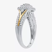 (H-I / I1) Womens 5/8 CT. T.W. Lab Grown White Diamond 14K Two Tone Gold Over Silver Side Stone Halo Bridal Set