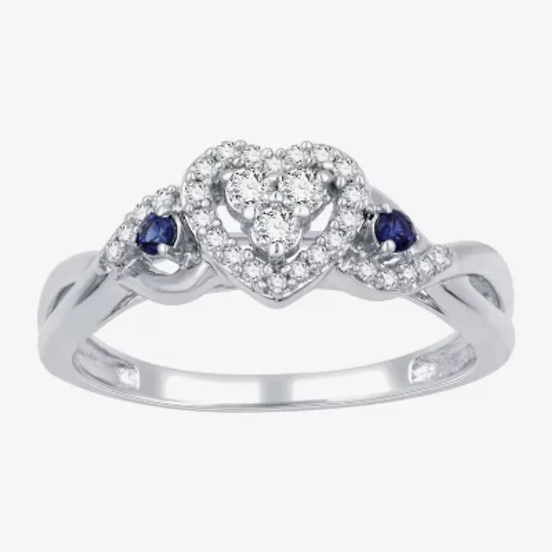 I Said Yes (H-I / I1) Womens 1/5 CT. Lab Grown White Diamond Sterling Silver Heart Side Stone Engagement Ring