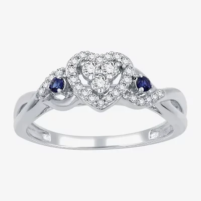 I Said Yes (H-I / I1) Womens 1/5 CT. Lab Grown White Diamond Sterling Silver Heart Side Stone Engagement Ring