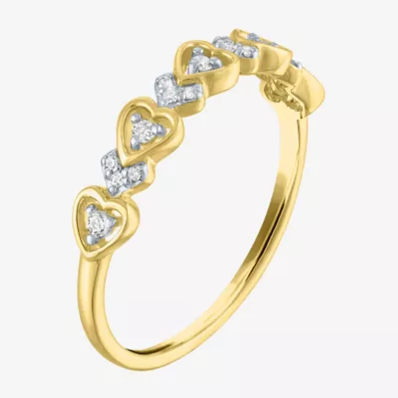 (G-H / Si2-I1) Womens 4MM 1/10 CT. T.W. Lab Grown White Diamond 10K Gold Heart Wedding Band