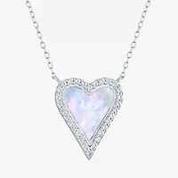Womens Lab Created White Opal Sterling Silver Heart 16 Inch Pendant Necklace