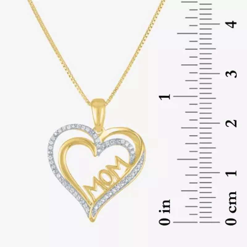 "Mom" Womens 1/10 CT. T.W. Natural White Diamond 14K Rose Gold Over Silver Heart 18 Inch Pendant Necklace
