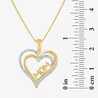 "Mom" Womens 1/10 CT. T.W. Natural White Diamond 14K Rose Gold Over Silver Heart 18 Inch Pendant Necklace