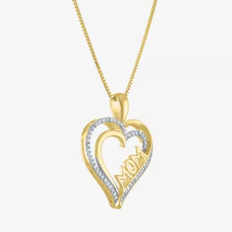 "Mom" Womens 1/10 CT. T.W. Natural White Diamond 14K Rose Gold Over Silver Heart 18 Inch Pendant Necklace