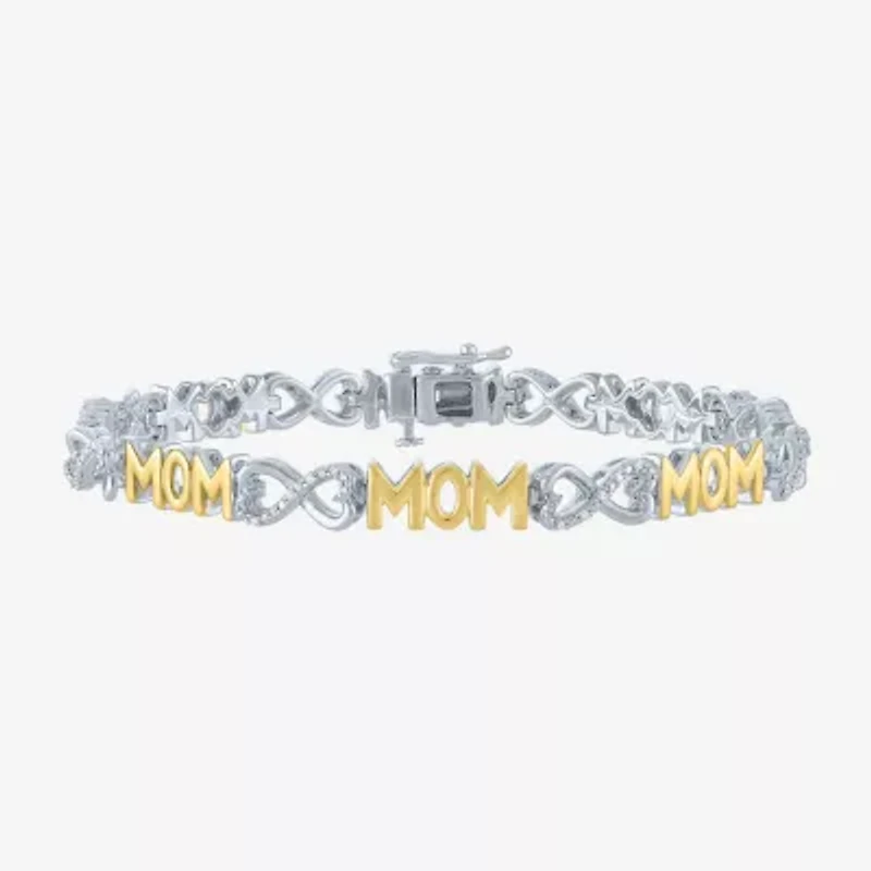 "Mom" Womens 1/10 CT. T.W. Natural White Diamond 14K Rose Gold Over Silver Sterling Infinity 7.5 Inch Tennis Bracelet