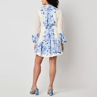 Premier Amour Womens Long Sleeve Floral Fit + Flare Dress