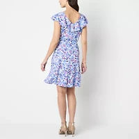 Perceptions Womens Sleeveless Floral Petite Fit + Flare Dress