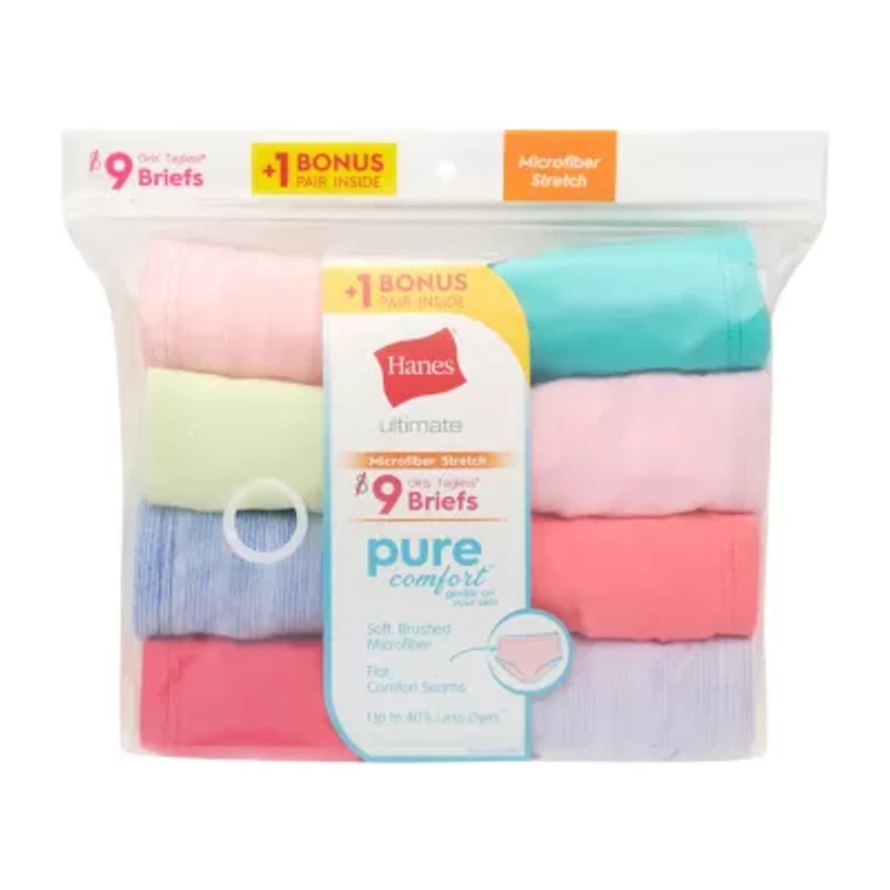 Hanes Pure Comfort Microfiber Bonus Pack Little & Big Kid Girls 9 Brief Panty Gupsb9