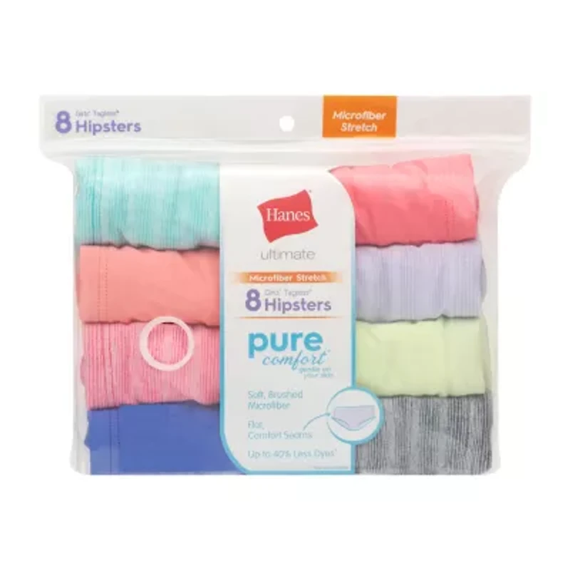 Hanes Pure Comfort Microfiber Little & Big Kid Girls 8 Pack Hipster Panty Gupsyh