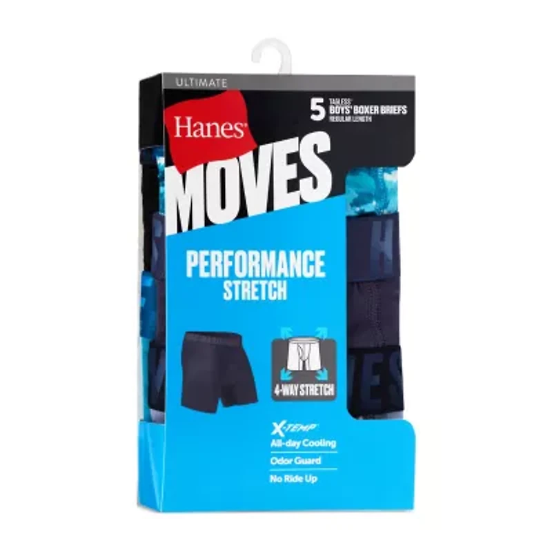 Hanes Moves Stretch Little & Big Kid Boys 5 Pack Boxer Briefs Bu9xb5