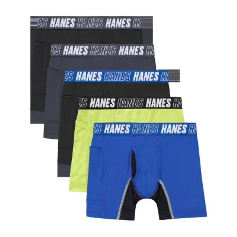 Hanes Moves Anti Chafe Little & Big Kid Boys 5 Pack Boxer Briefs Buacbc