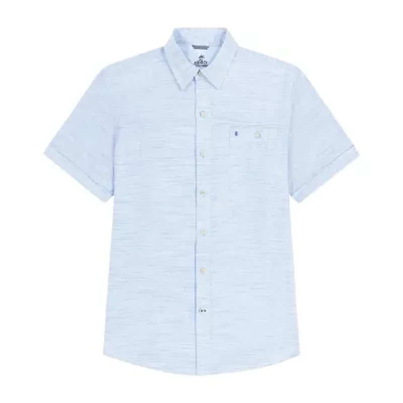 IZOD Dockside Chambray Mens Short Sleeve Regular Fit Stretch Fabric Button-Down Shirt