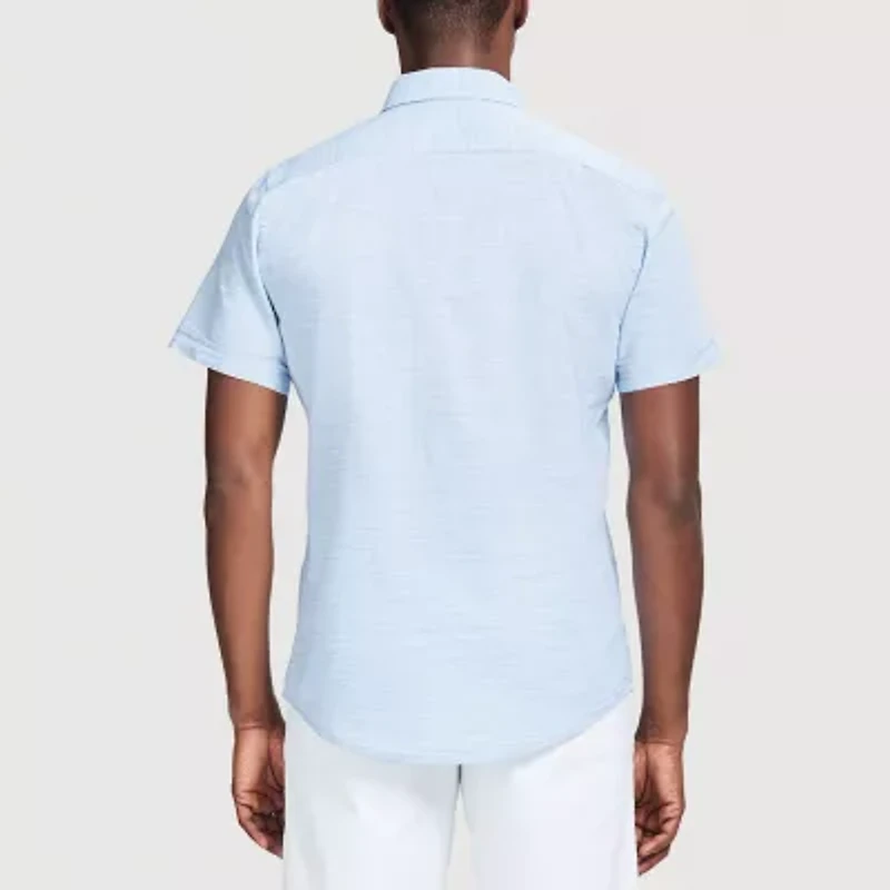 IZOD Dockside Chambray Mens Short Sleeve Regular Fit Stretch Fabric Button-Down Shirt