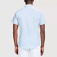 IZOD Dockside Chambray Mens Short Sleeve Regular Fit Stretch Fabric Button-Down Shirt