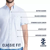 IZOD Dockside Chambray Mens Short Sleeve Regular Fit Stretch Fabric Button-Down Shirt