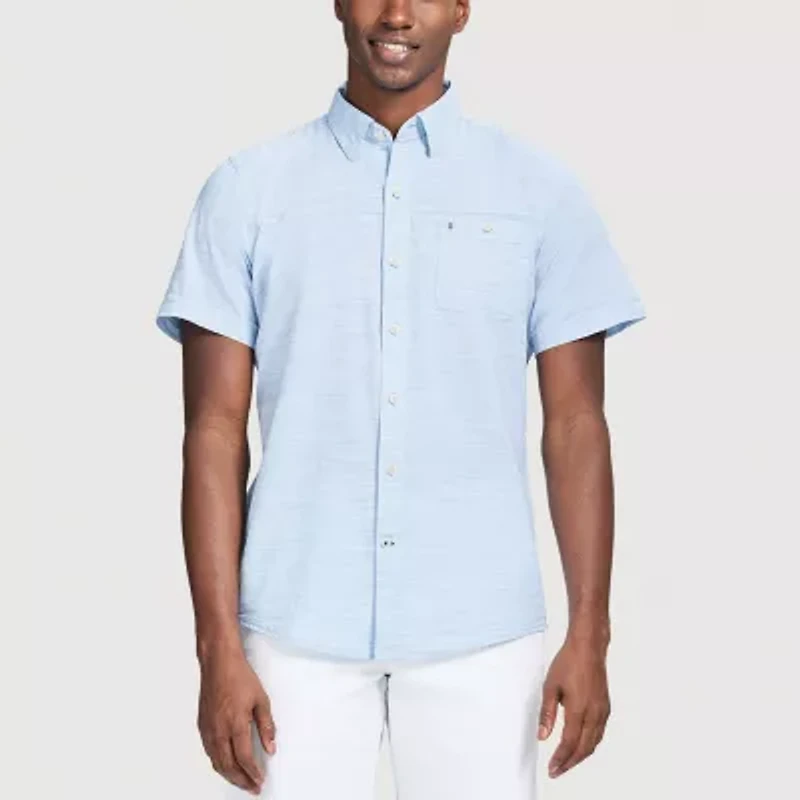 IZOD Dockside Chambray Mens Short Sleeve Regular Fit Stretch Fabric Button-Down Shirt