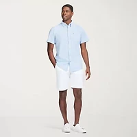 IZOD Dockside Chambray Mens Short Sleeve Regular Fit Stretch Fabric Button-Down Shirt